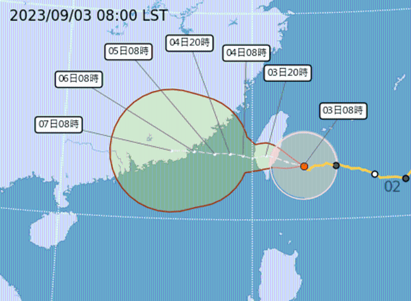 台湾气象部门对强台风海葵路线预测。