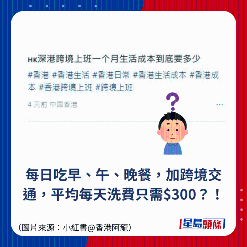 每日吃早、午、晚餐，加跨境交通，平均每天洗费只需$300？！