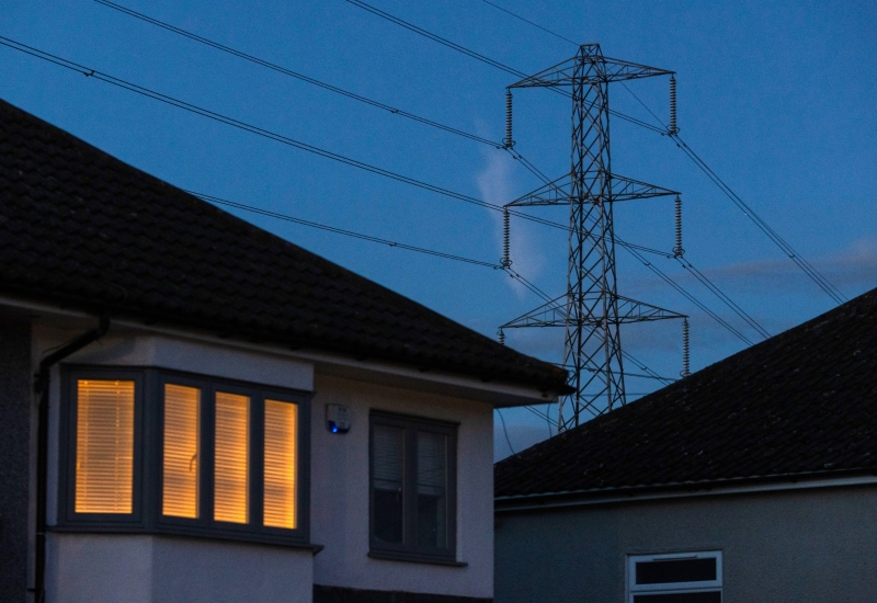 A light on at a residential home in Upminster, UK.