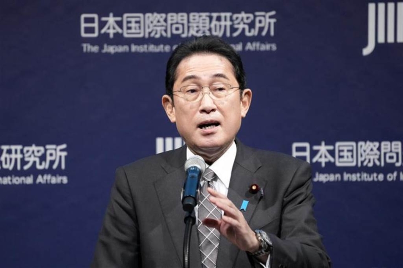 日本首相岸田文雄20日在东京的国际研讨会上表示，将向乌克兰追加支持55亿美元。 （美联社）