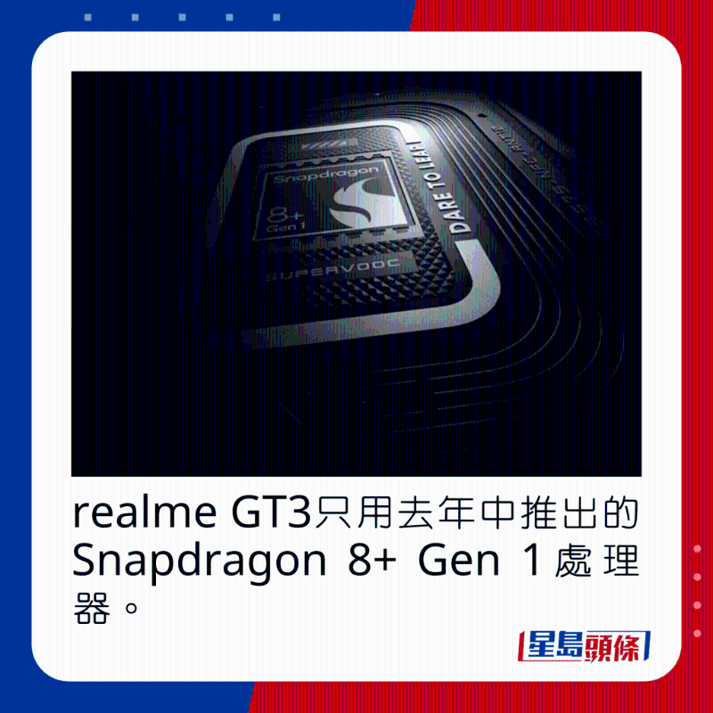 realme GT3只用去年中推出的Snapdragon 8+ Gen 1處理器。