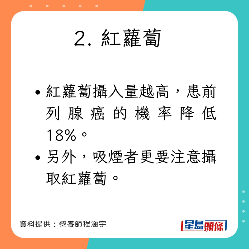 营养师程涵宇分享有助减低患癌风险的食物。