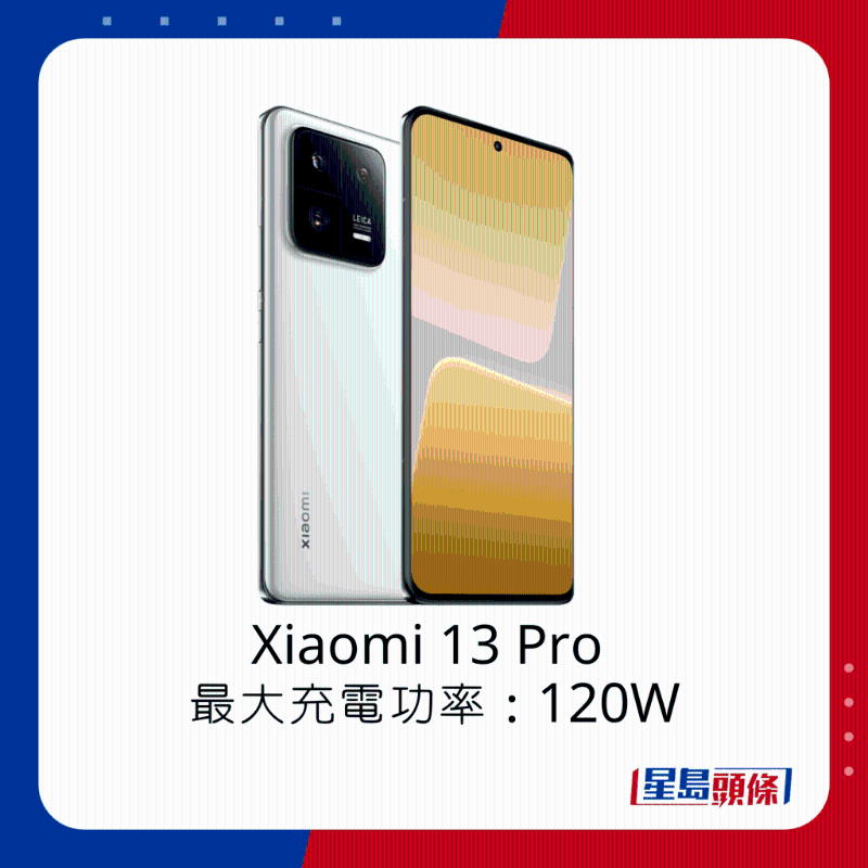 Xiaomi 13 Pro最大充電功率120W。