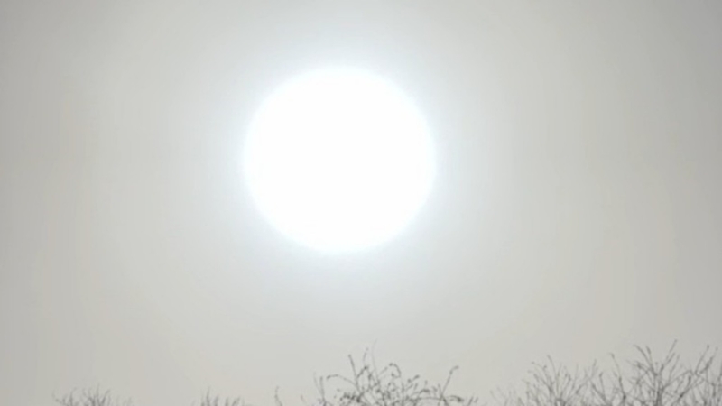 北京上空今早再现蓝太阳。 网图