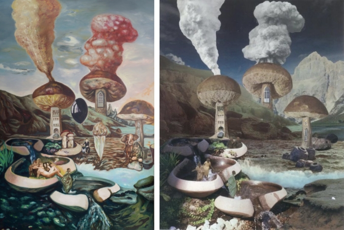 徐跋骋作品（左）与Seana Gavin 《Untitled Mushroom Chimneys》，2017
