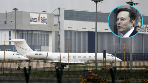 马斯克访问中国，其私人飞机抵达北京首都机场