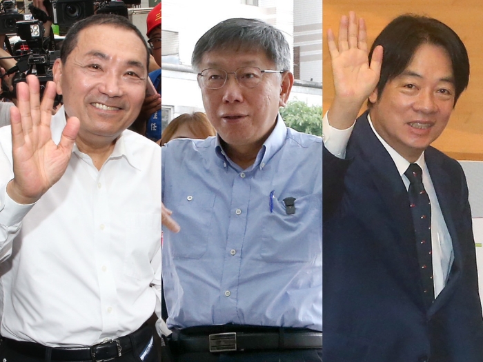 2024大选，蓝绿白分别派出侯友宜(左)、赖清德(右)以及柯文哲(中)参战