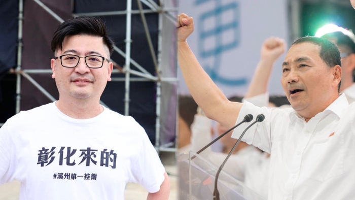 国民党彰化县议长谢典林31日（左）宣布退党，同党2024参选人侯友宜同日赴日