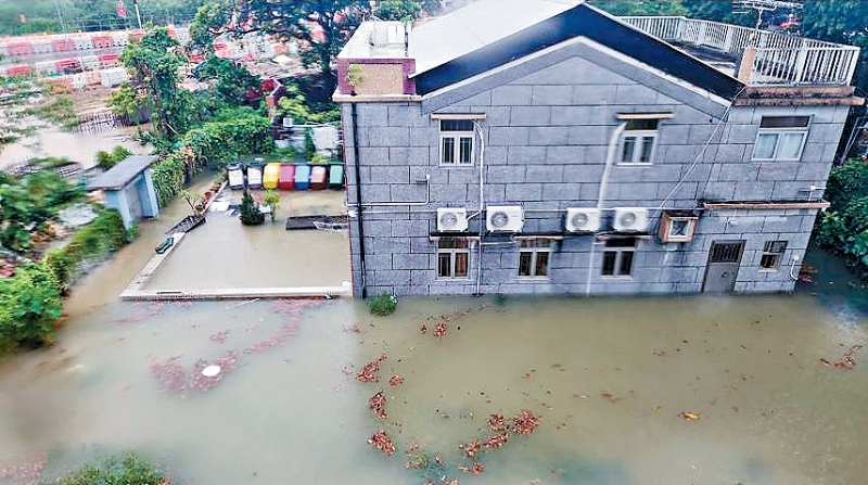 上月29日，官坑村村民黄小姐的村屋被黄泥水包围。