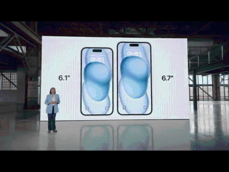 iPhone 15及iPhone 15 Plus屏幕尺寸分别是6.1吋及6.7吋。