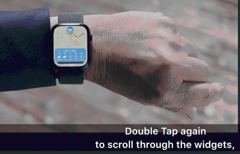 新增手势功能，可以拇指及食指点2下指尖接听电话及收线，亦可利用Double Tap操控不同功能，如关掉闹钟等。