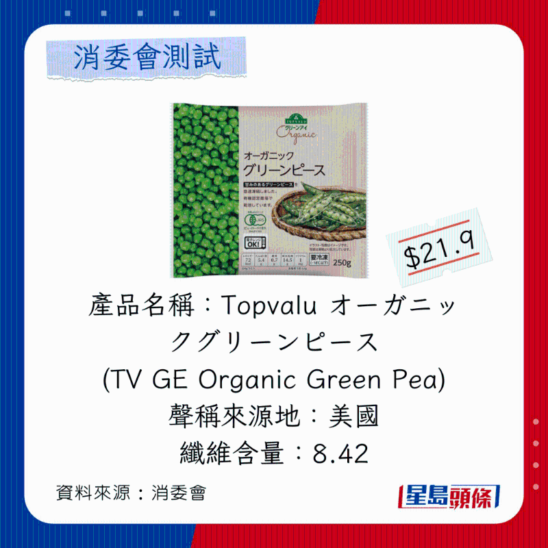 Topvalu オーガニックグリーンピース(TV GE Organic Green Pea)