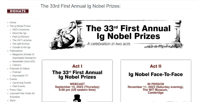 今年度的搞笑诺贝尔奖揭晓。
