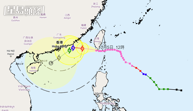 天文台预测台风小犬路径。 天文台撷图