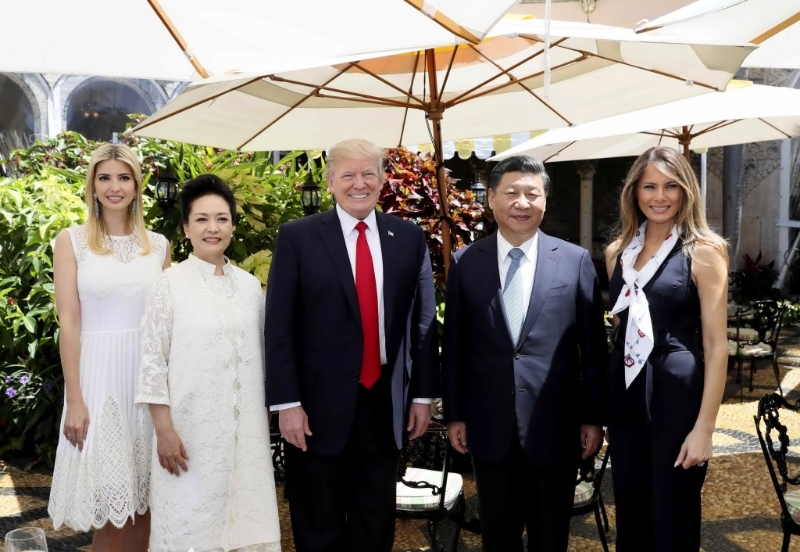 2017年4月7日习近平同特朗普举行中美元首第二场正式会晤。  新华社