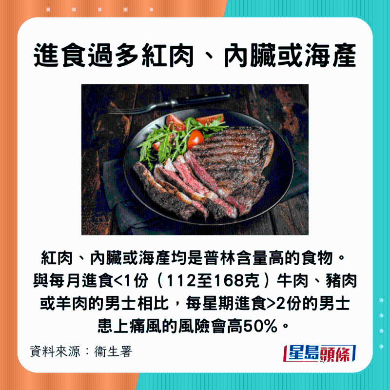 进食过多红肉、内脏和海鲜