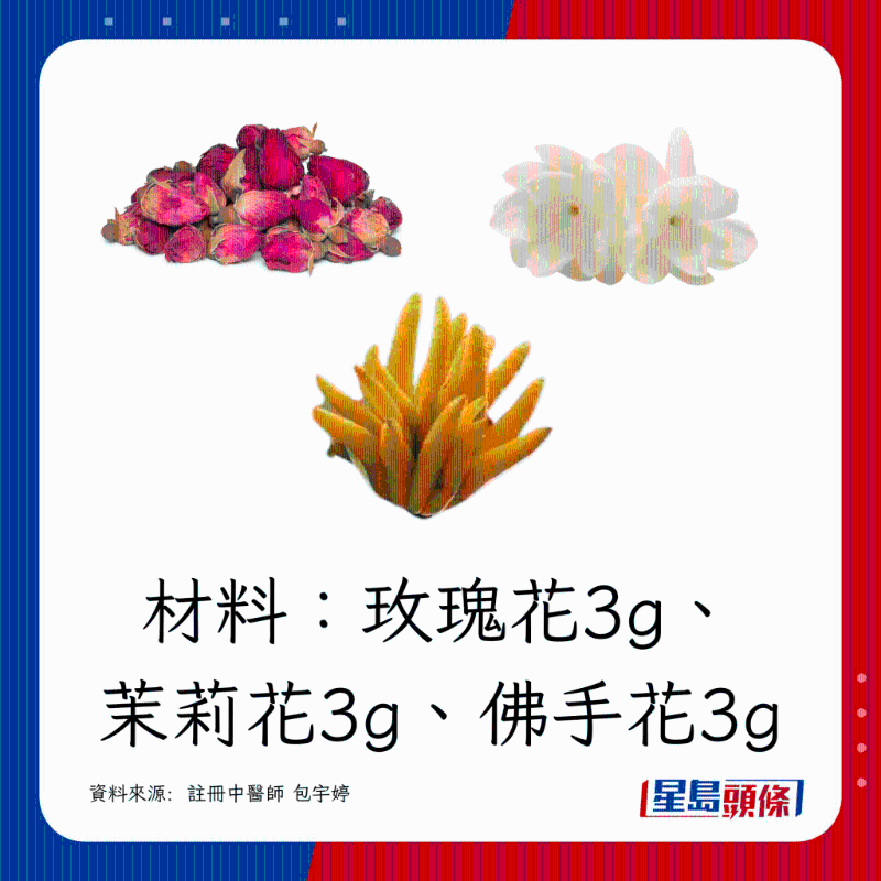 玫瑰花3g、茉莉花3g、佛手花3g