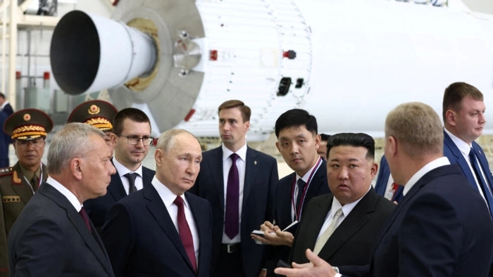 俄罗斯总统普京与朝鲜国务委员会委员长金正恩资料图片