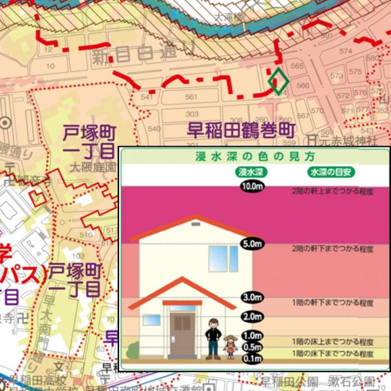 日本设有“灾害地图”，可推算出各规模下可能受洪水、海啸及山泥倾泻等影响的区域。 网上截图