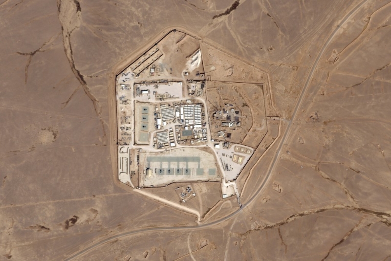 遇袭的美军驻约旦和叙利亚边境基地22号塔的卫星图片。美联社