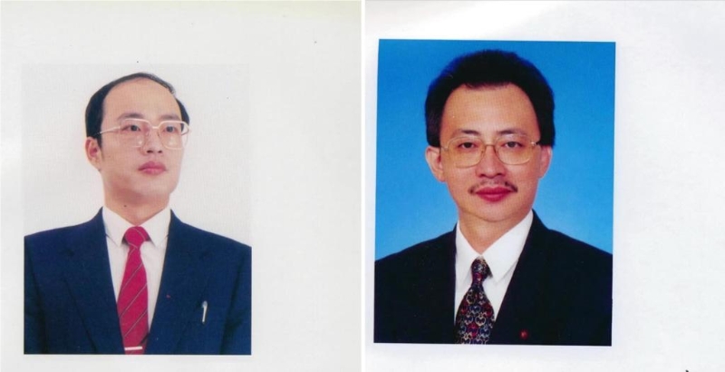 “立法院长”韩国瑜（左）及民进党“立法院”党团总召柯建铭（右）担任第二届“立委”的照片。