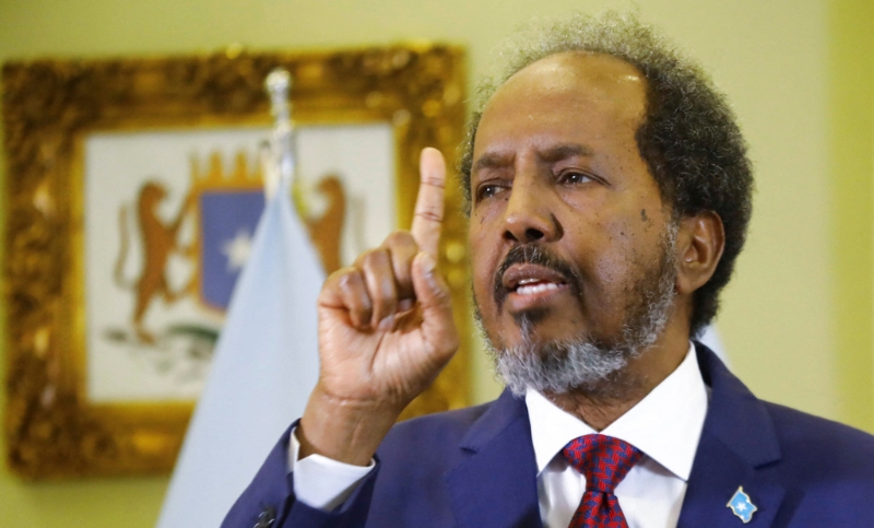 2024年2月21日，索马里总统索马里总统穆哈莫德（Hassan Sheikh Mohamud）于摩加迪沙的办公室内向媒体发表讲话。 （路透社）