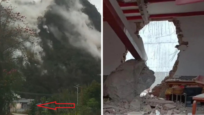 惠州岩子村祠堂遭10吨巨石击毁