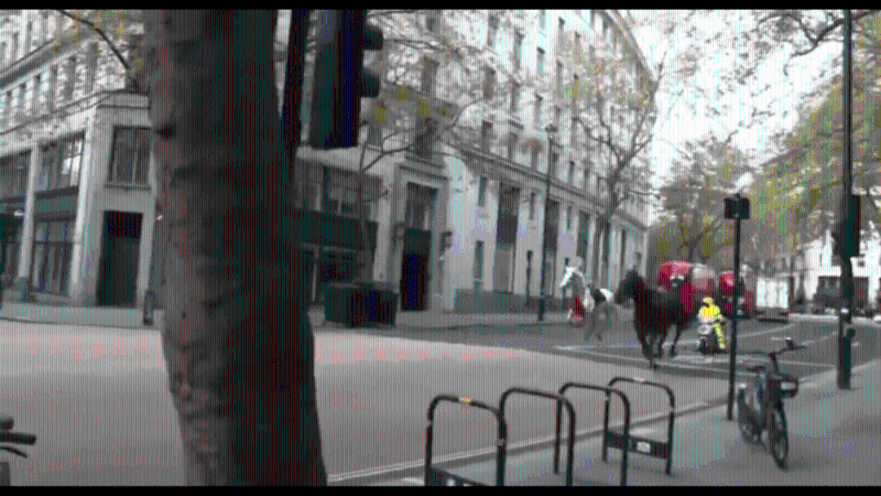 另一影片显示两匹马在街上狂奔。 X