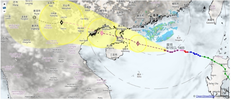 香港天文台预测台风摩羯将在明早（6日）于香港西南300公里左右掠过。 （图片来源：香港天文台）