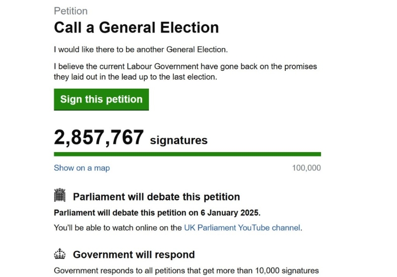 日前有英国人在国会官方网站发起联署，要求提早大选，目前已有逾285万人英国人签署。